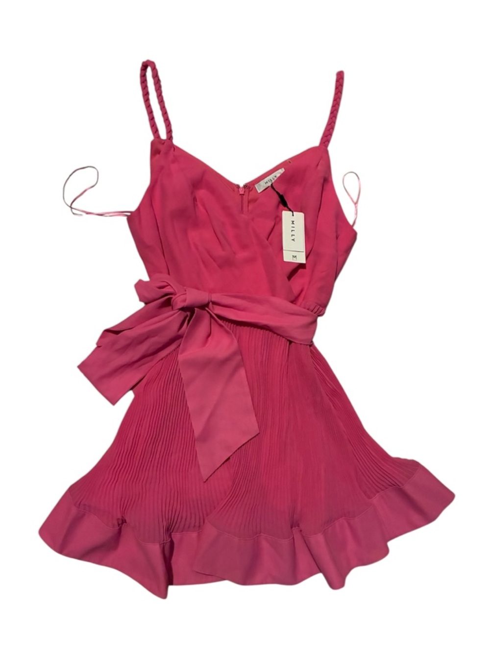 Milly Vibrant Pink Mini Dress with Tie Waist